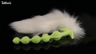Emerald Heart Fox Tail Plug With Beads Soft Silicone Fantasy Anal Beads With Fluffy White Tail