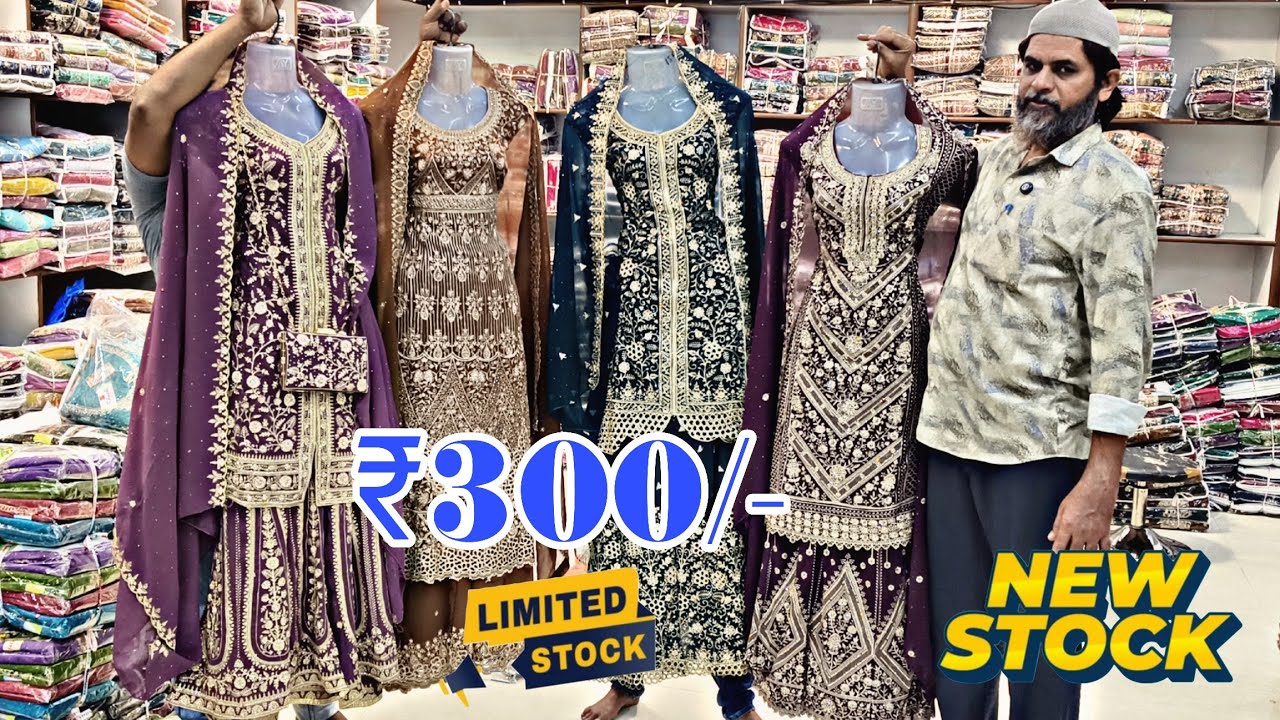 Hyderabad Wholesale RAMZAN SPECIAL PARTYWEAR Russian Plazoo Suits Fancy Work Suits ₹300/- Order Now 