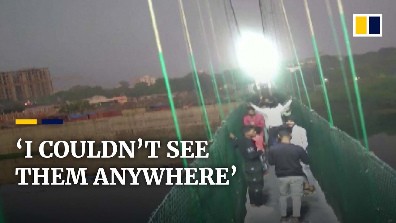 CCTV footage shows the moment a suspension bridge in India collapses ...
