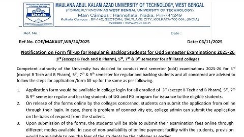 😱 Finally MAKAUT ODD Semester Exam Date Out..