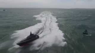 Ariel drone video of rough weather sea trials of Barracuda