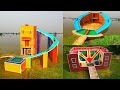 Top 3 Amazing! How To Build Bamboo Resort House, Swimming Pool And Water Slide On Water By Hand Tool