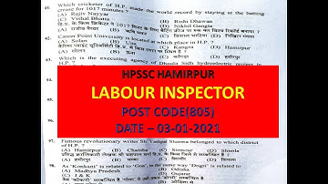HPSSC LABOUR INSPECTOR SOLVED PAPER POST CODE 805 || POST CODE 805 LABOUR