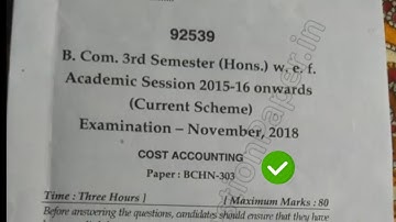 [2018] Mdu BCom Hons 3rd Sem Cost Accounting Question Paper #MduQuestionPaper