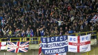 Celebrations by Birmingham fans after victory at Club Brugge.m2t