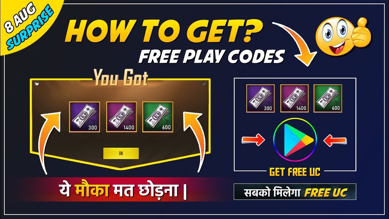 Get Free Play Store Redeem Code for PUBG UC and Cartes Opening Daily 3 Codes - 