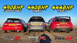 CIVIC VTEC TURBO SAVAGES.. 490HP EG vs 440HP EP3 vs 444HP FK2