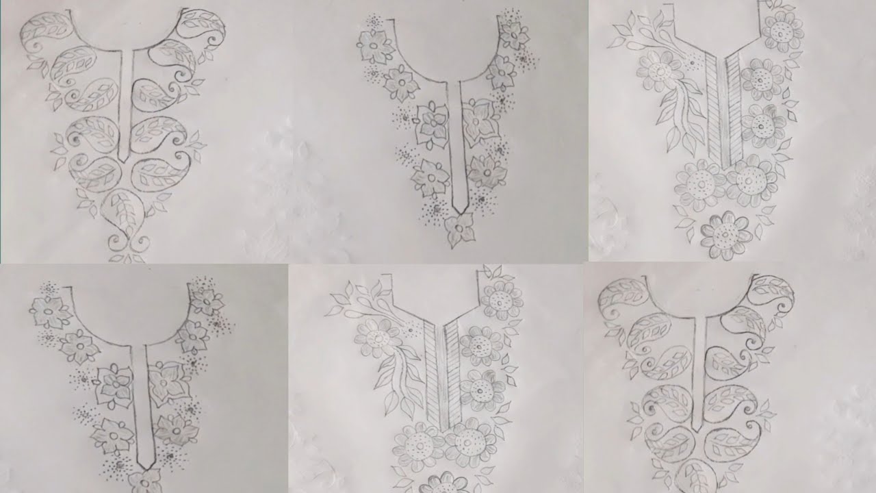 🌿🌿ফুলকারি জামার গলার ডিজাইন আঁকা। New embroidery neck design aka ...