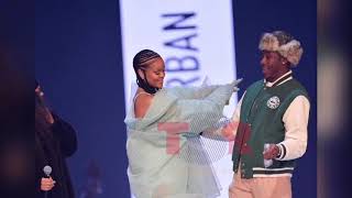 Rihanna curves Tyler the Creater congratulatory hug after winning a fashion award | TEALOG