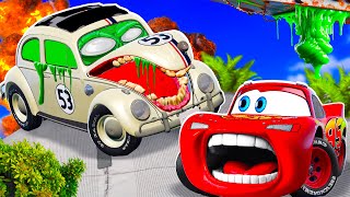 Big & Small:McQueen and Mater VS Herbie old car ZOMBIE slime cars in BeamNG.drive