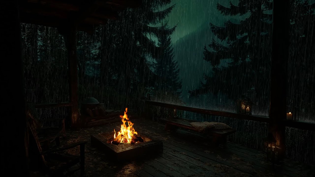 Deep Sleep with Thunder and Rain Sounds(LIVE 24/7)😴🔥Relaxing Warm Campfire for Calm & Ultimate Night