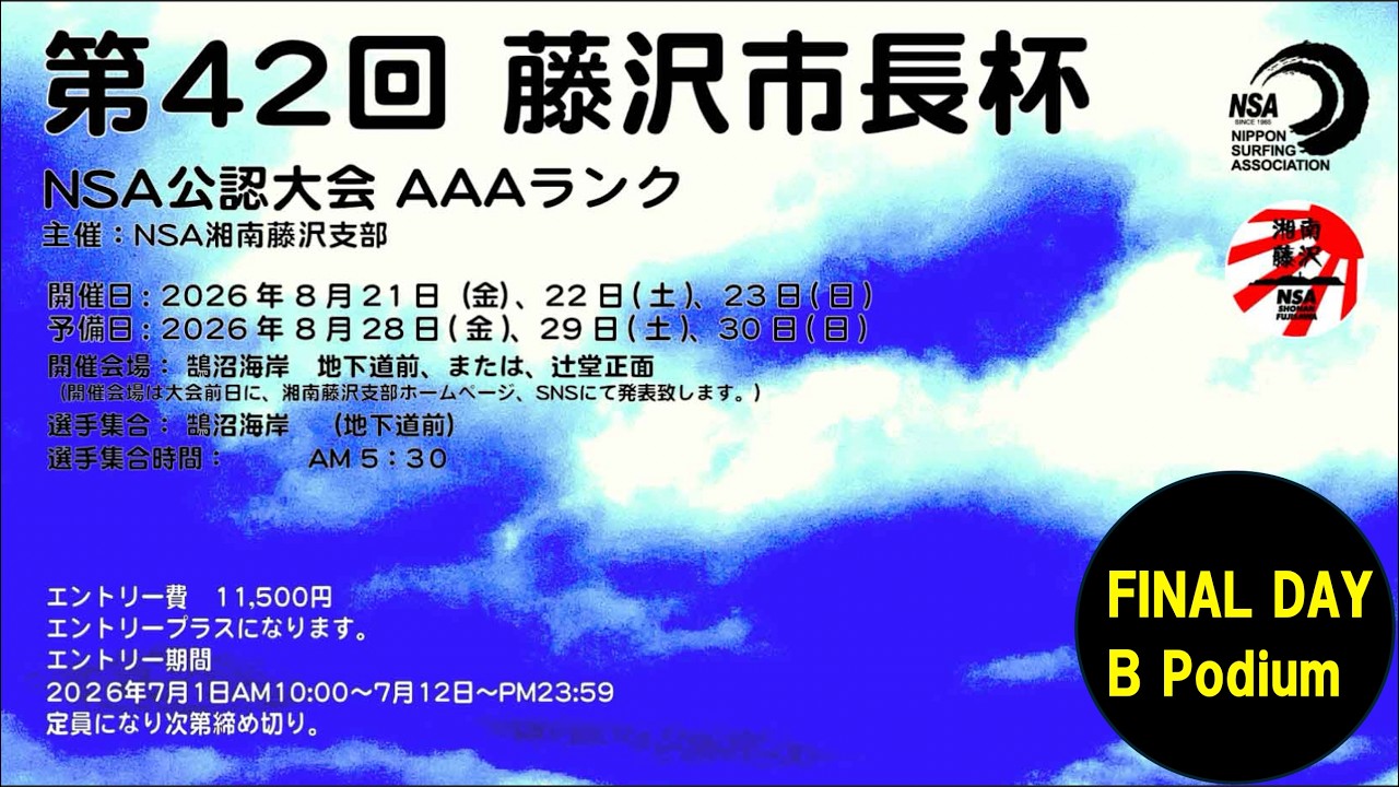 NSA公認大会 AAAグレード 第42回藤沢市長杯 FINAL DAY Bポディウム