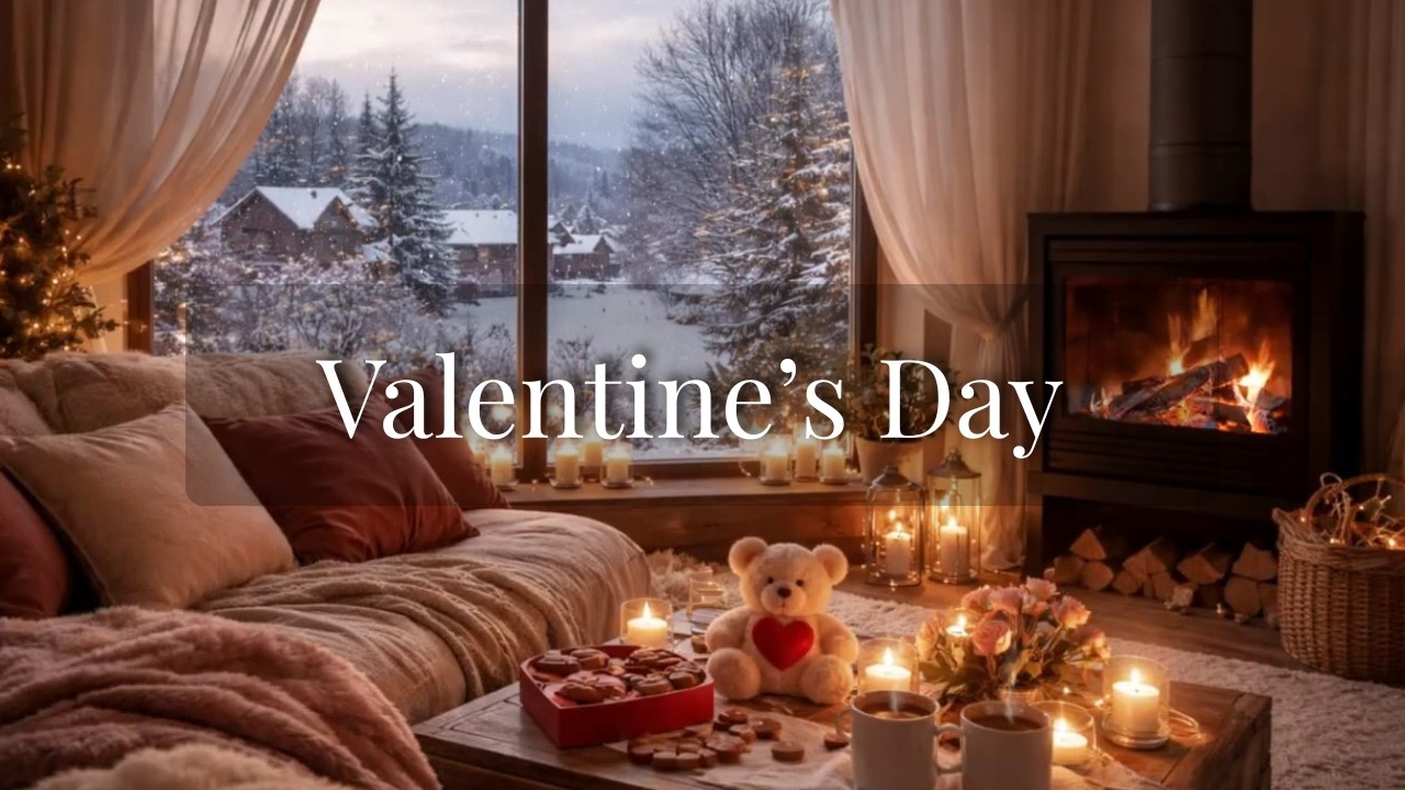 Romantic Piano Music for Valentine’s Day | Fireplace & Snowfall Ambience (2 Hours)