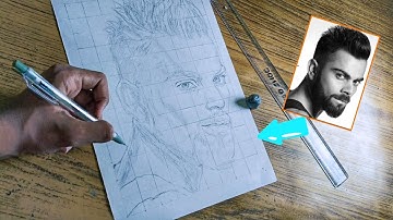 Drawing VIRAT KOHLI using GRID METHOD | Virat Kohli drawing part-1