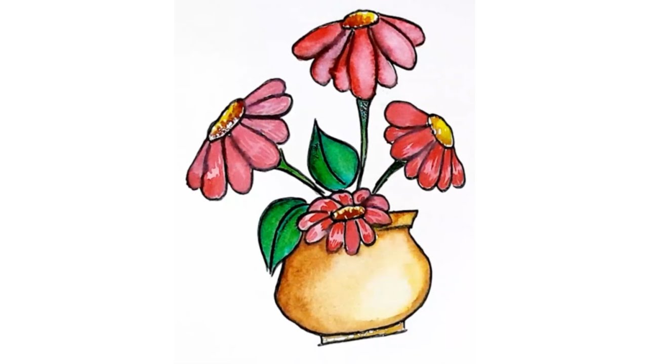 a easy beautiful flower vase drawing flower pot painting