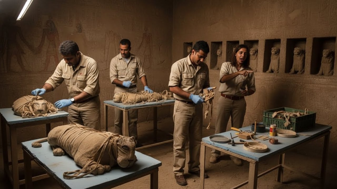 ARQUEÓLOGOS DESCOBREM MÚMIAS RARÍSSIMAS DE LEÕES NO EGITO