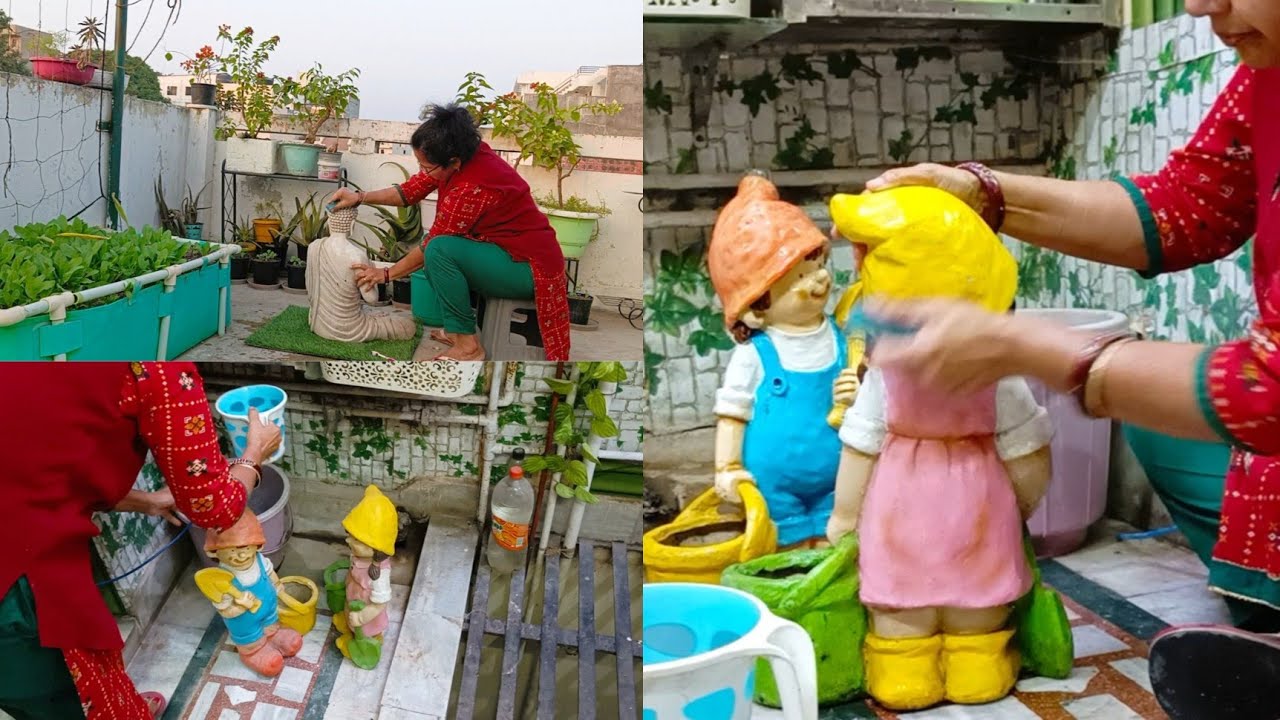 Cleaning of Garden statues n garden decoration items bagiya के सामानों