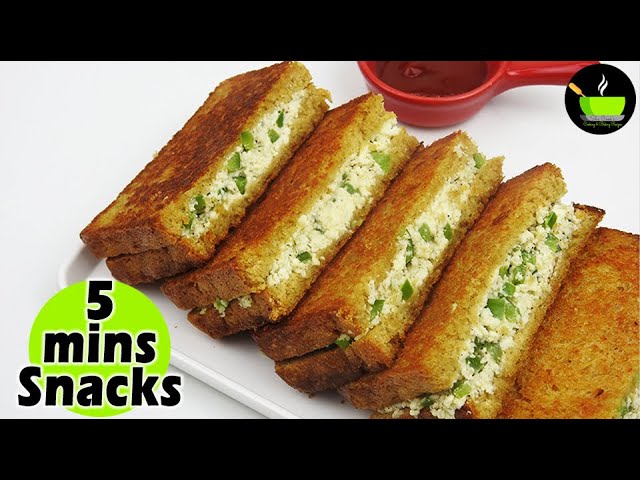 5 Minute Snacks recipe | Quick Snacks recipe | Instant snacks | Bread |  Paneer Capsicum Sandwich | She Cooks