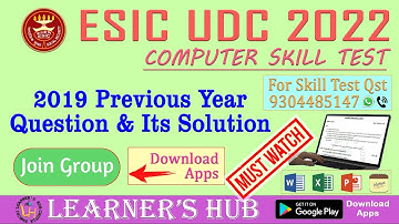 ESIC UDC Computer Skill Test Previous Year Question [2019] & Its Detailed Solution. [Download Apps]