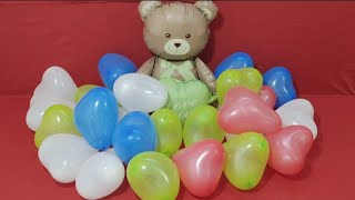 Fun Satisfying Unboxing Mylar Teddy Bear Balloon And Lots Of Colourfull Heart Balloon Popping
