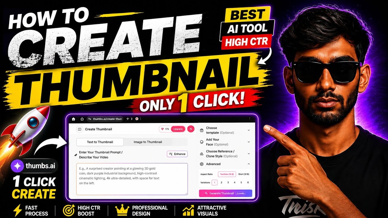 Create Viral YouTube Thumbnails in one Click 🚀  / thumbs.ai / thumbnail maker 