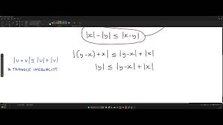 Reverse Triangle Inequality: ||x|-|y||≤|x-y| is true because -|x-y|≤|x|-|y|≤|x-y| #realanalysis