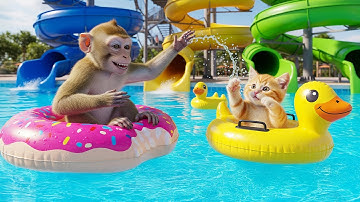 Monkey Splash Party! 🐵💦 Fun Waterpark Adventure with Floaty Toys