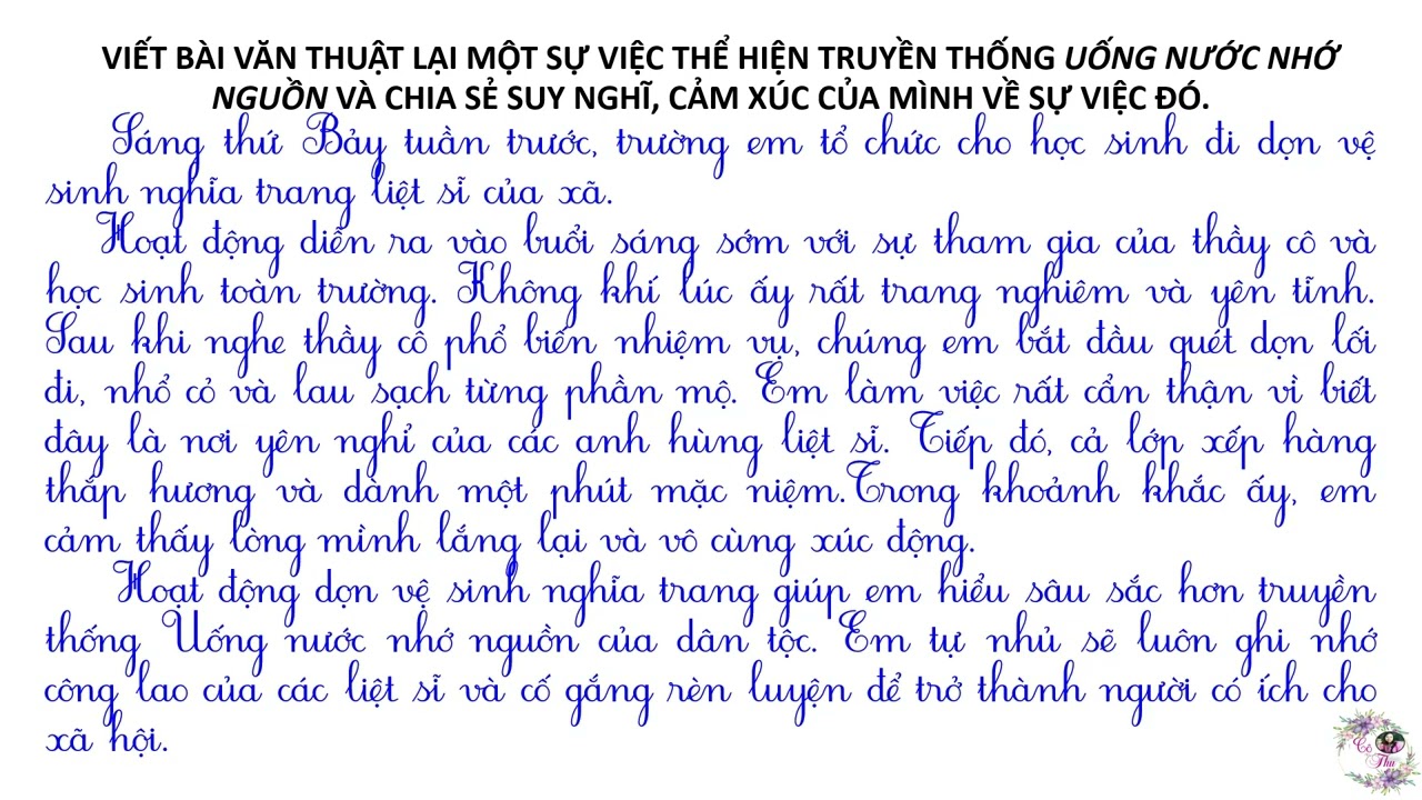 Lớp 4 |Viết bài văn thuật lại một sự việc thể hiện truyền thông uống nước nhớ nguồn chia sẻ suy nghĩ
