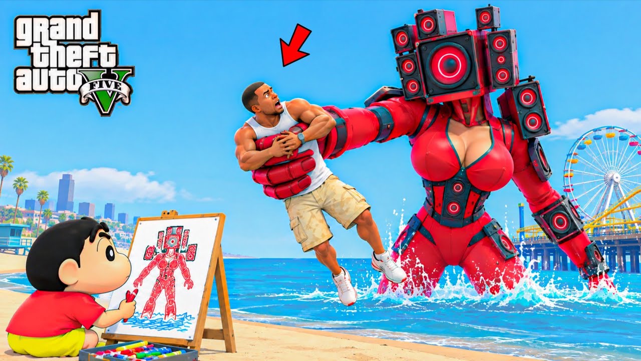 Shinchan কী এঁকে ফেললো! 😱 Giant Speaker Man ধরলো Franklin-কে | GTA 5 Bangla