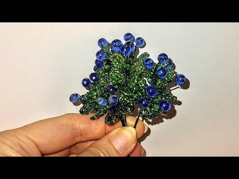 МИНИАТЮРНАЯ ГОЛУБИКА ИЗ БУСИН И БИСЕРА МК от Koshka2015 - цветы из бисера,  бисероплетение BLUEBERRY