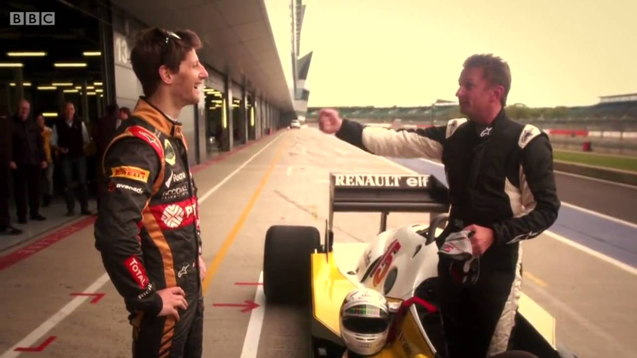 BBC F1 2014 Allan McNish and Romain Grosjean Drives 1983 Renault
