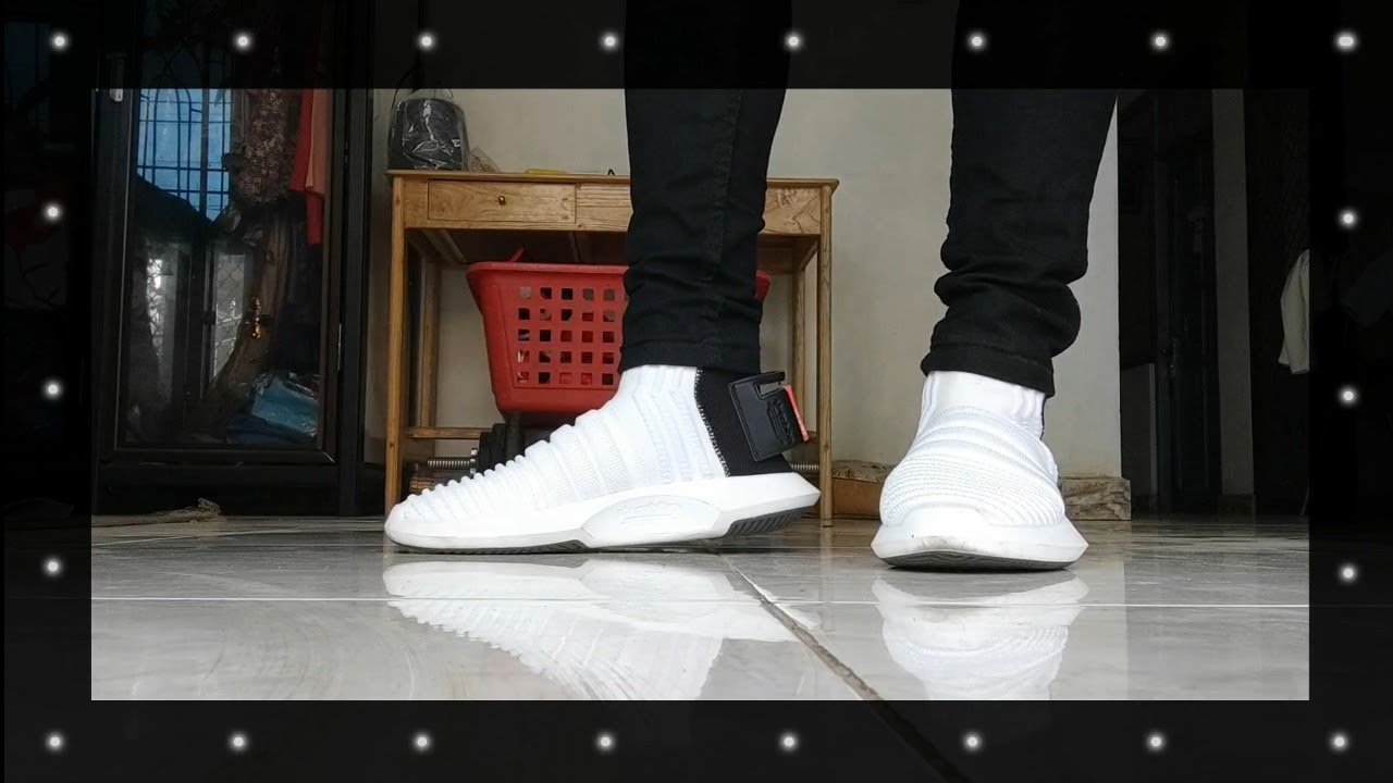 Adidas crazy 1 adv sock primeknit in white black closer look on - YouTube