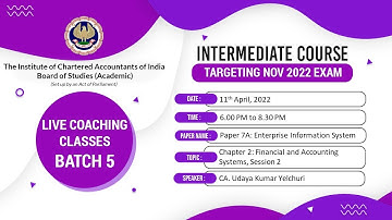Intermediate Paper 7A: EIS | Topic:Ch-2: Financial & Accounting System...| Session 2 |11 April, 2022