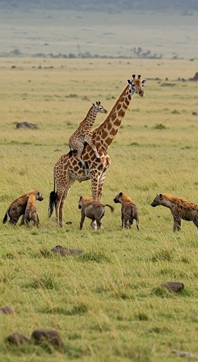 Hyena hunts giraffe, but gets kicked away#wildlife #Hyena #giraffe