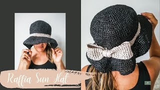 CROCHET SUN HAT IN RAFFIA YARN - IN THREE DIFFERENT SIZES (BIG KIDS - ADULTS) #CROCHETTUTORIAL