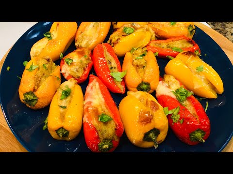 STUFFED SWEET  PEPPERS WITH CURRIED POTATOES  EASY SNACK RECIPE  Vegetarian Recipe