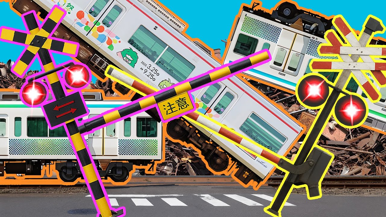 【踏切アニメ】楽しい踏切ワールド！かわいい電車と大集合😂😂😂Fun Railway Crossings & Cute Trains