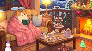 Cat's Cozy Fireplace Reading 🔥 Winter Lofi ❄️ Soft Lofi Beats for Holiday Study & Calm screenshot 4