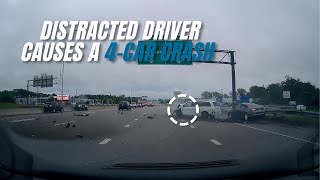 Caught on Dashcam: Distracted Driver Causes 4-Car Crash | Crashes, Bad Drivers & Close Calls