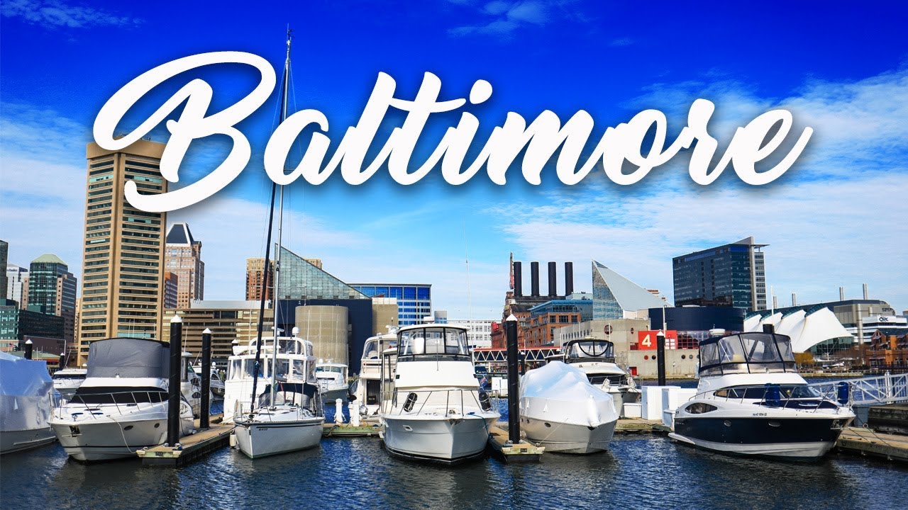 A drone flight at the Baltimore Inner Harbor in Maryland: Aerial 4k