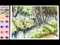 Without Sketch Landscape Watercolor - Small River (color name view, material introduce) NAMIL ART