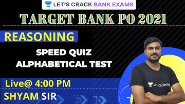 Speed Quiz- Alphabetical Test | Important questions for Bank PO 2021 | Reasoning by Shyam Sir