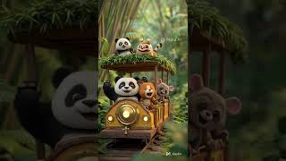Cute train ,panda driving train, jungle train cartoon, animals in train windows, jungle adventure