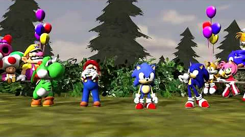 Epica carrera mario bros  y yoshi vs sonic jr. y s...