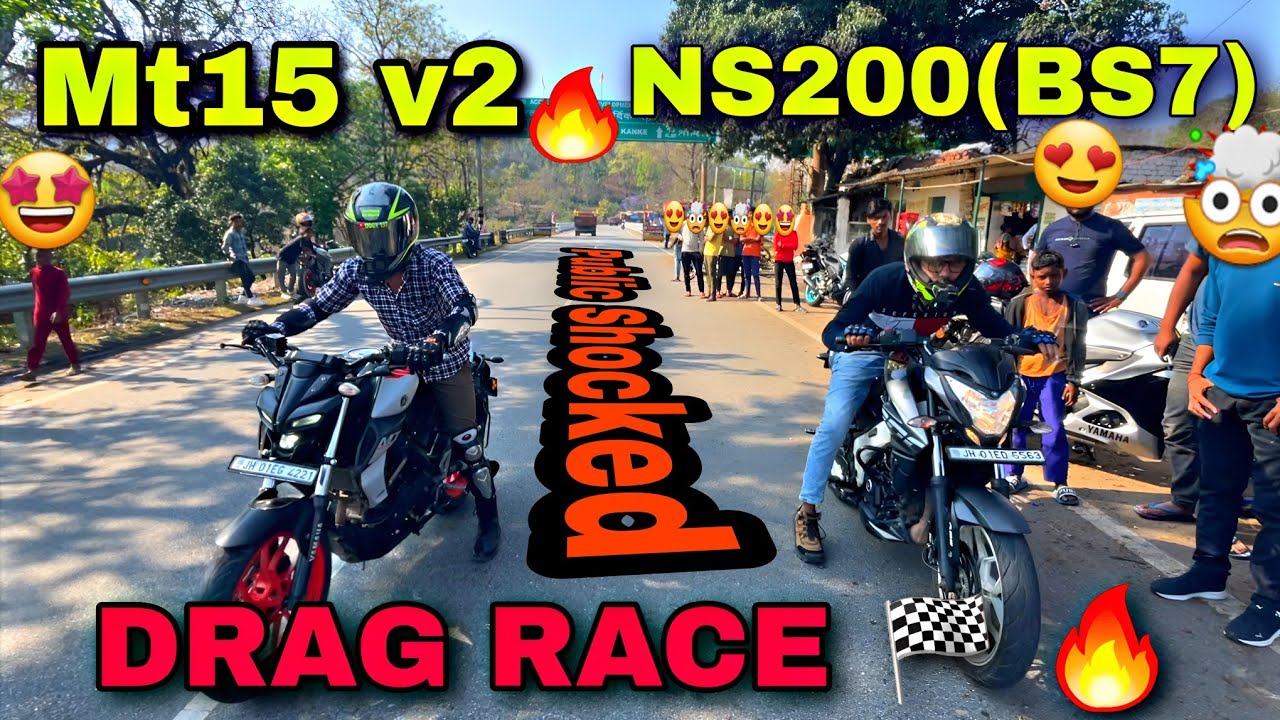 2023 New Bajaj Pulsar NS200 (BS7) Drag Race between NS200 BS6 vs R15v3 vs Mt15 v2/ SHOCKING RESULTS🤯