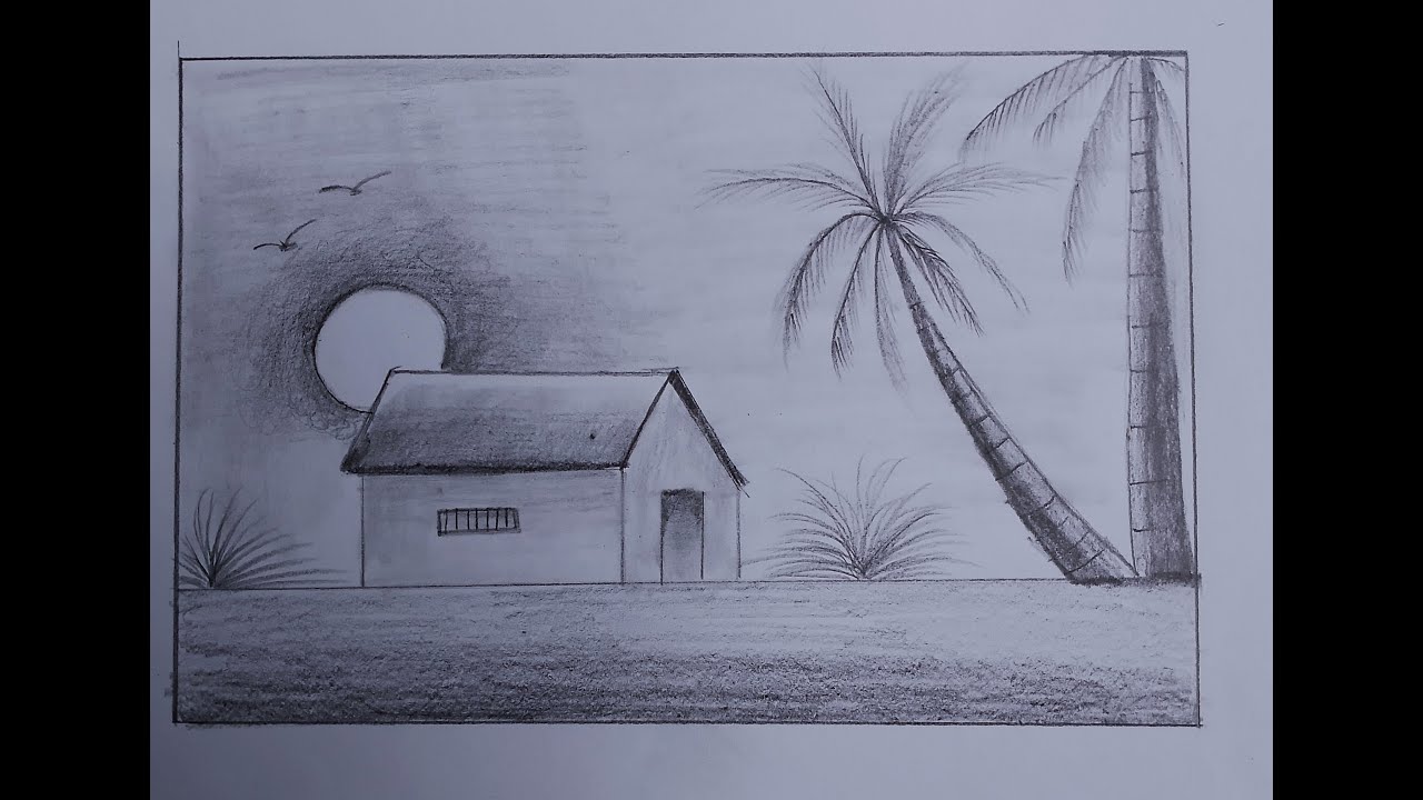 How to draw a beautiful pencil scenery drawing. Step by step (very easy ...