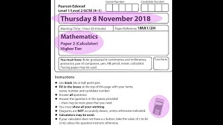 EDEXCEL GCSE Maths. November 2018. Paper 2. Higher. Calculator. 2H.