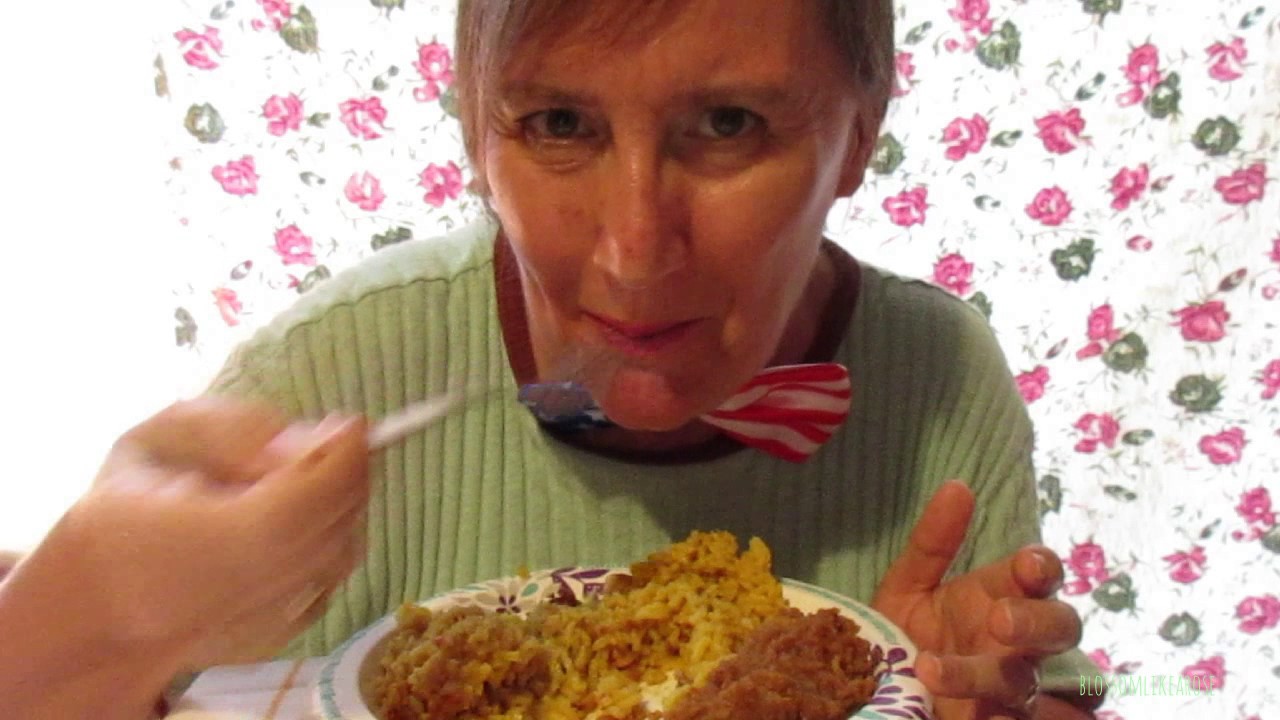 ASMR eating Spanish rice, beans & beef + drinking Cafix - YouTube