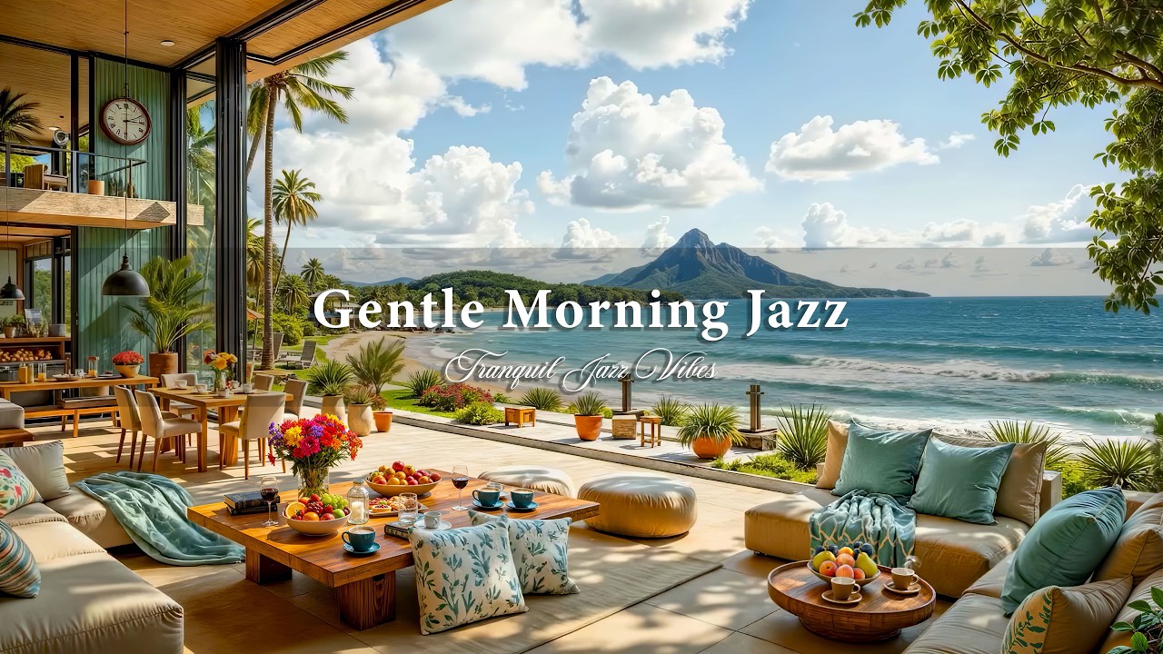 Gentle Morning Jazz Music & Ocean View | Soft Living Room Jazz Ambience for Focus & Stress Relief