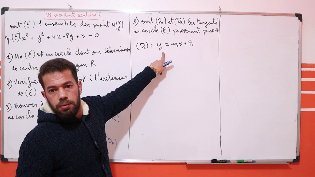 le produit scalaire :les équations de deux  tangentes à un cercle passent par un point extérieur